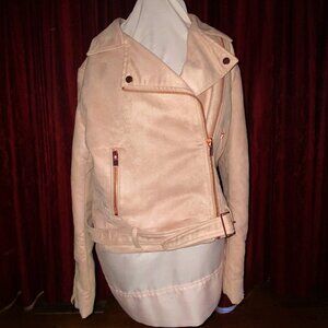 LC Lauren Conrad Runway Faux Suede Moto Jacket, NWT, Beige Taupe, Size 16